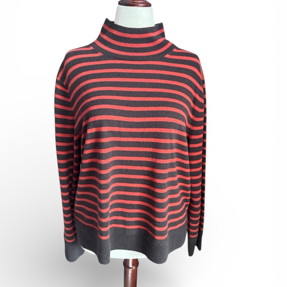 Banana Republic Sweaters - Banana Republic Brick/Charcoal Striped 100% Cashmere Turtleneck Sweater, XL, NWT